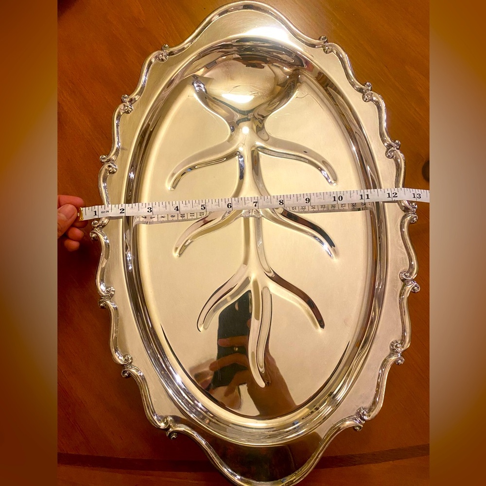 Antique FB Rogers Silver Co USA Leaf Design Silver Plate Footed Tray- Med Weight